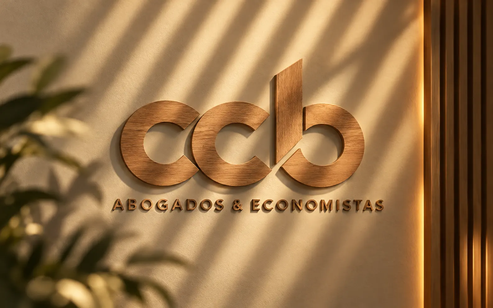 Letrero de CCB Abogados y Economistas en la pared del despacho